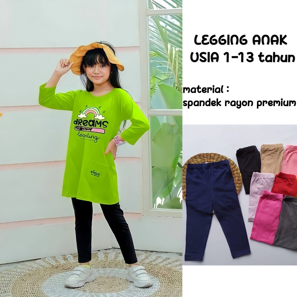 Celana Legging Anak Polos Panjang Wanita Bahan Spandek Rayon Premium Murah Import