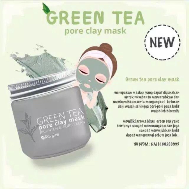 MS GLOW Clay Mask Charcoal / Masker Green tea Original