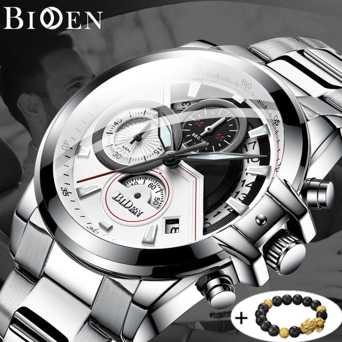 Jam Tangan Biden Pria Fashion Cool Stainlesssteel Sport Bisnis Quartz - Perak .