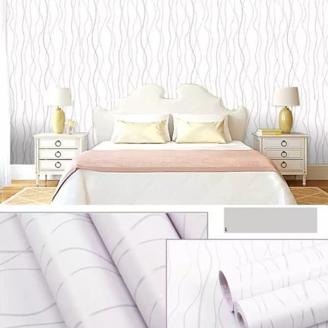 Wallpaper Dinding Salur Silver Walfaper Stiker Kamar Ruang Tamu  Furniture Meja Dekorasi Rumah