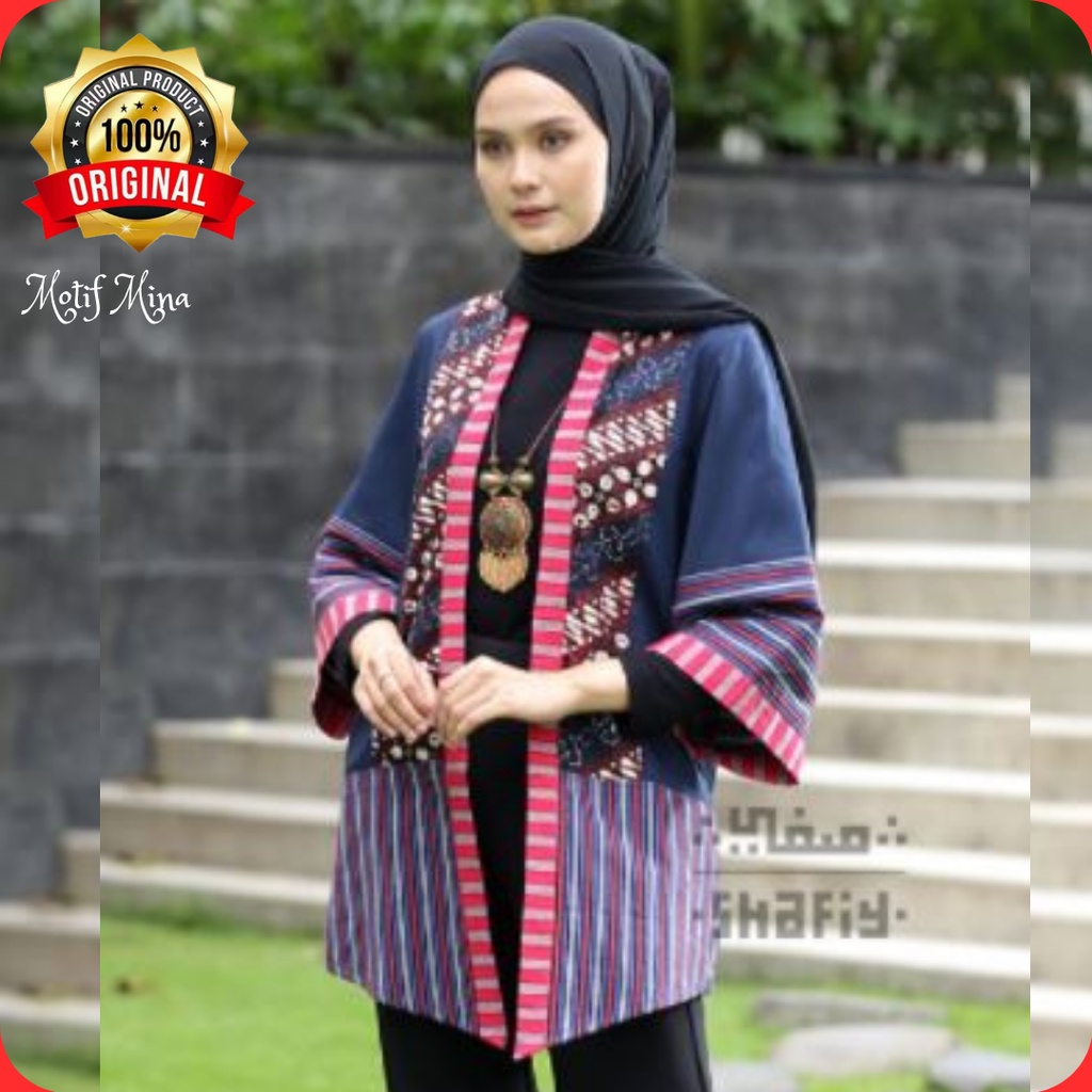 Mina Birdong Outer Atasan Tunik Batik Shafiy Original Modern Etnik Jumbo Kombinasi Polos Tenun Terbaru Dress Wanita Muslimah Dewasa Kekinian Cantik Kondangan Muslim  Syari Blouse Batik Seragam Kerja Premium