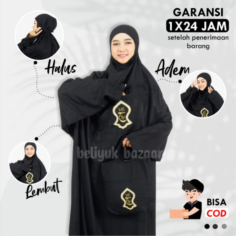 Mukena Terusan Terompah Hitam Mukenah Dewasa Jumbo Rayon