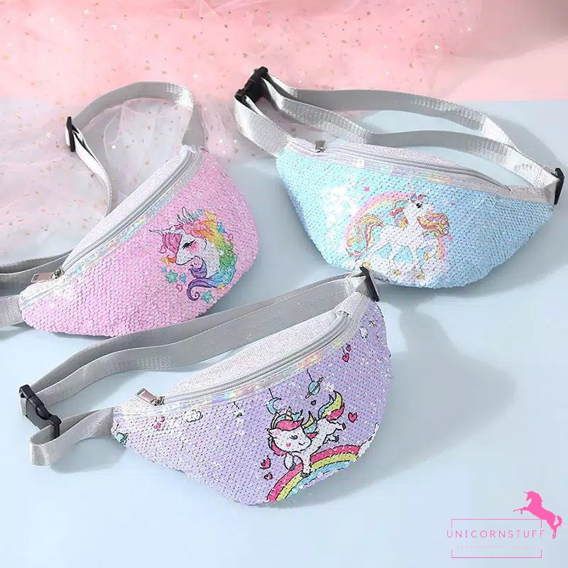 Waist Bag Sequin Unicorn Tas Dada Anak Selempang Bahan Bagus Pergi