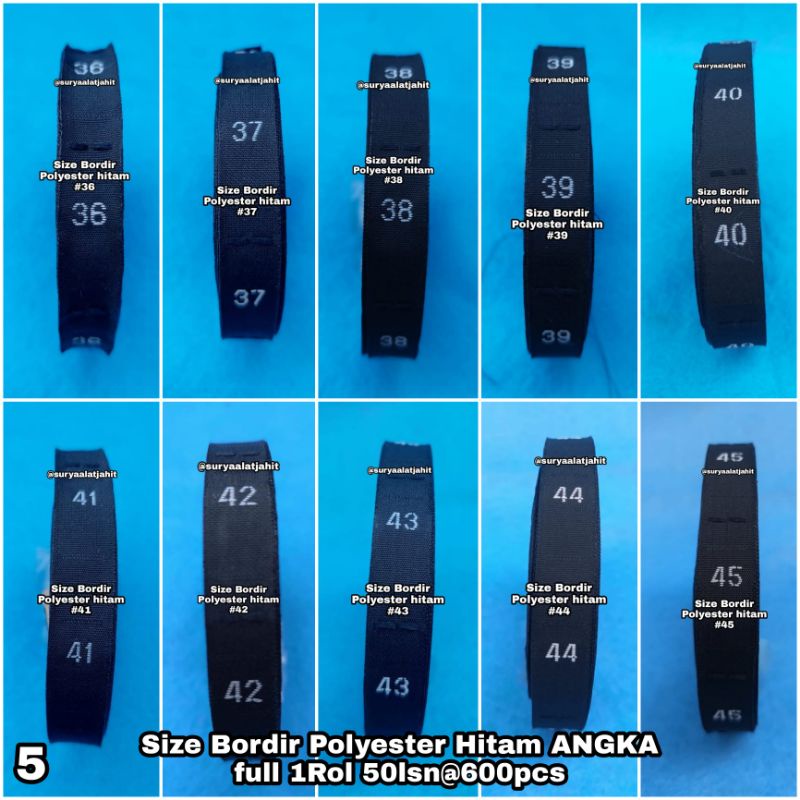 🅰️Size Bordir Hitam ANGKA,1Rol @50lsn=600pcs =rp.9.000/Rol