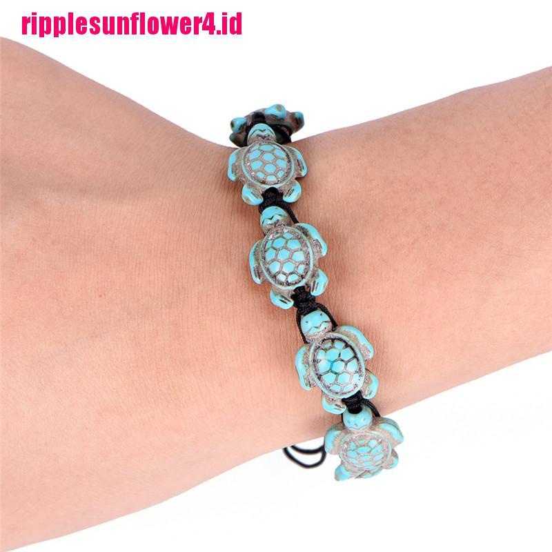 Gelang Tali Kepang Adjustable Desain Kura-Kura Turquoise Gaya Vintage Bohemian