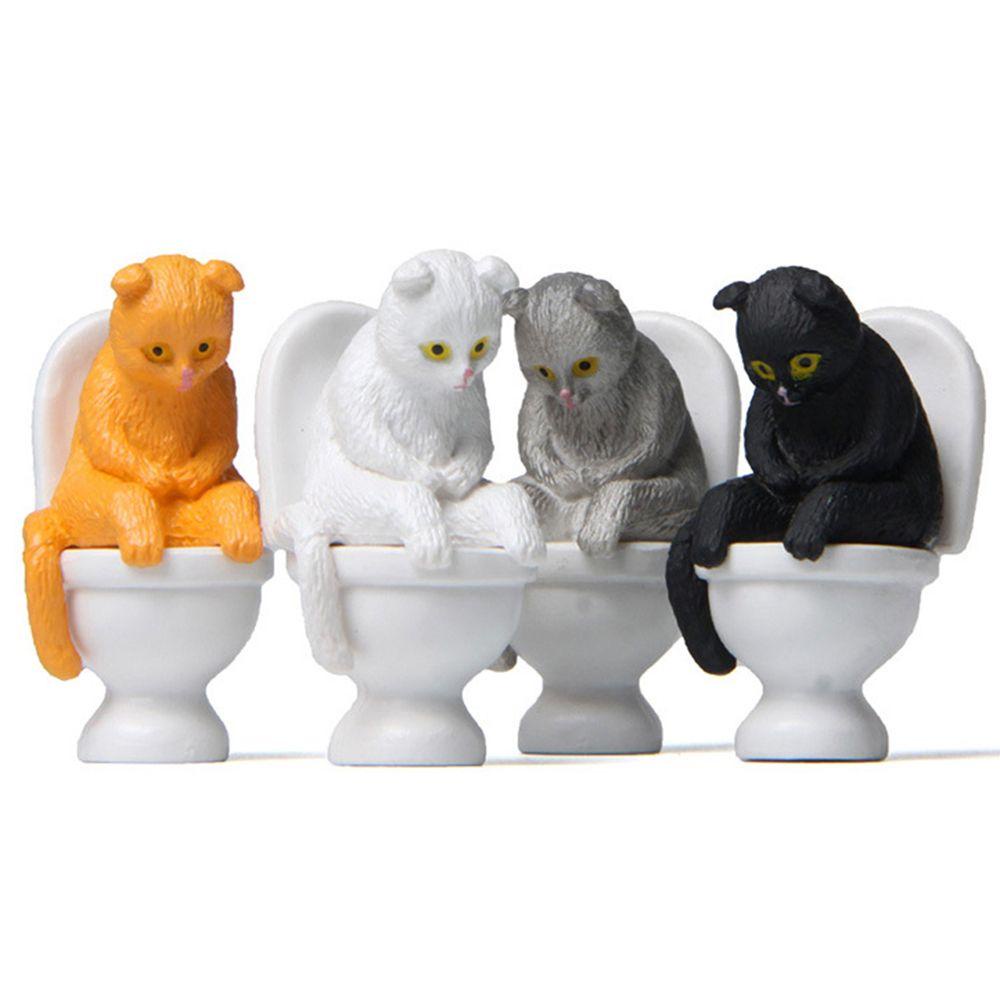 Lanfy Kucing Duduk Di Closestool Toilet Mikro Lanskap Simulasi Kitten Cat Ornamen Patung Hewan Peliharaan DIY Ornamen Miniatur Kerajinan Desktop Ornamen