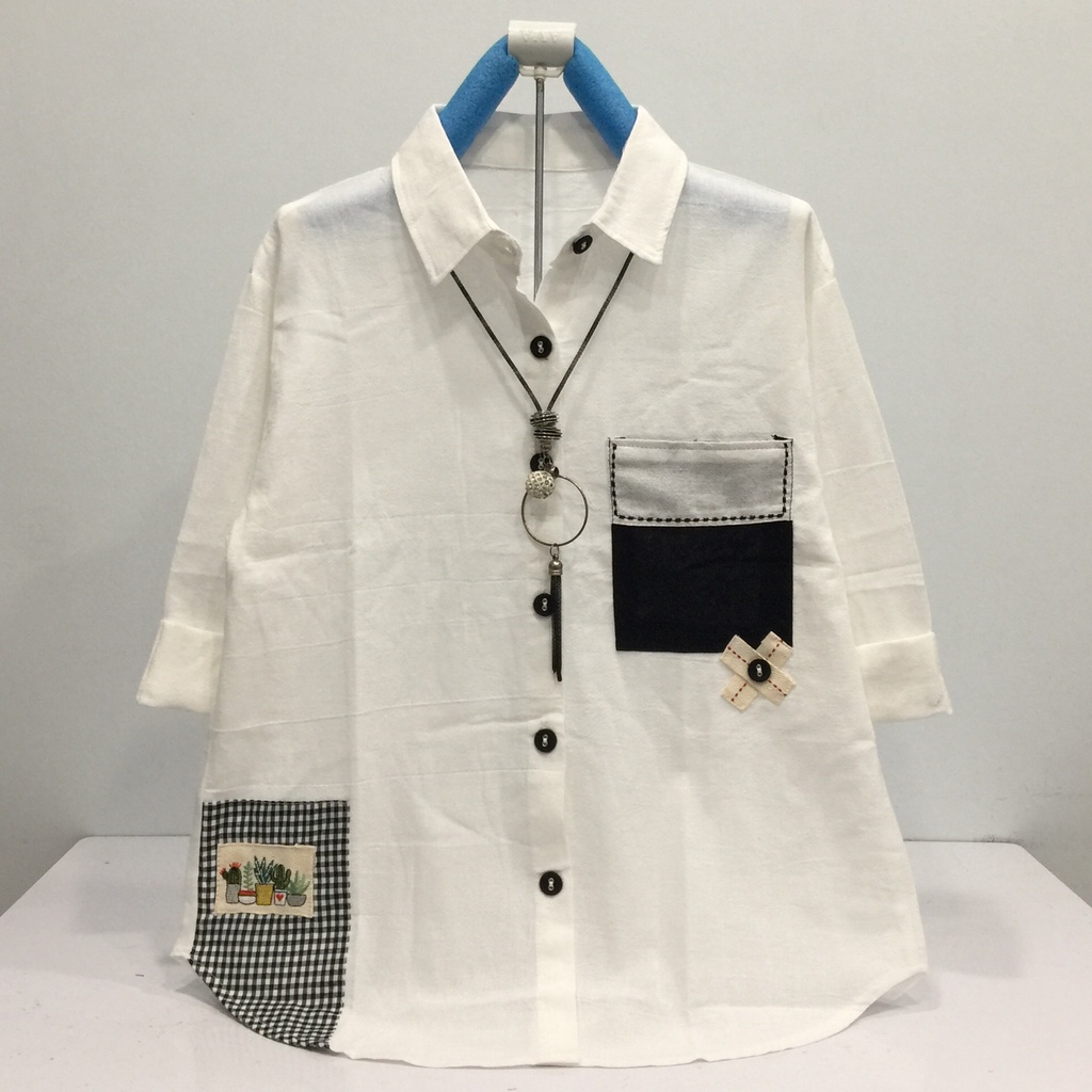 GOLDENBUZZERS B327 ATASAN KEMEJA WANITA KATUN LINEN IMPORT SIZE XL LD 106CM-1