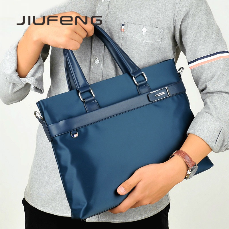 JIUFENG Tas Bahu Pria Bisnis Kanvas Tahan Air Satu Tas Kantor Tas Komputer 14 Inci Ransel Dokumen