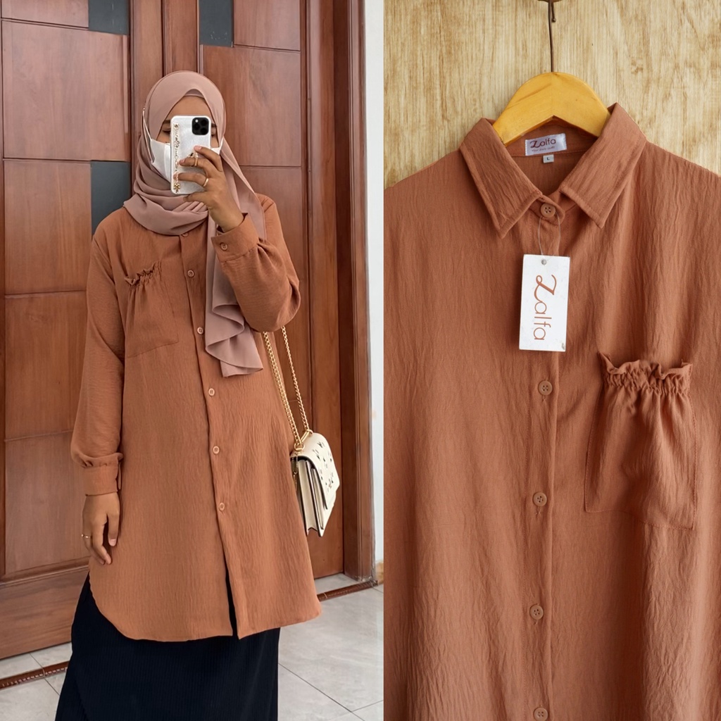 CLARINA tunik by ZALFA OUTFIT / tunik crincle / tunik polos / kemeja panjang