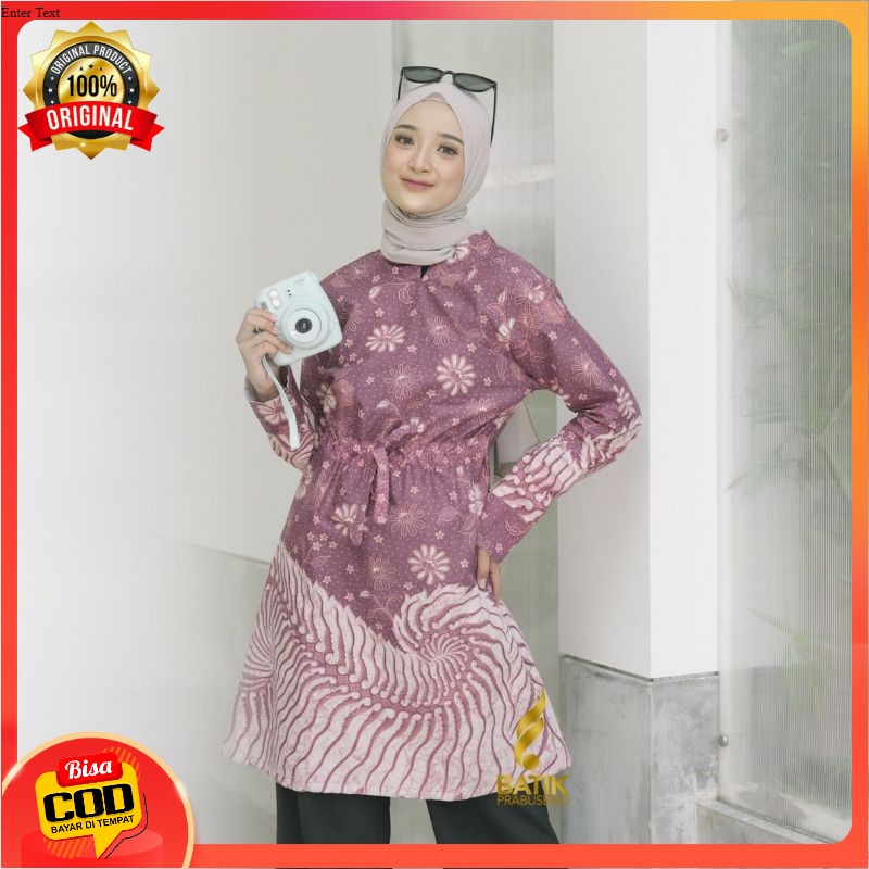 TUNIK MOTIF NANA ATASAN BATIK WANITA LENGAN PANJANG KATUN PRINTING BATIK PRABUSENO ORIGINAL BATIK KA