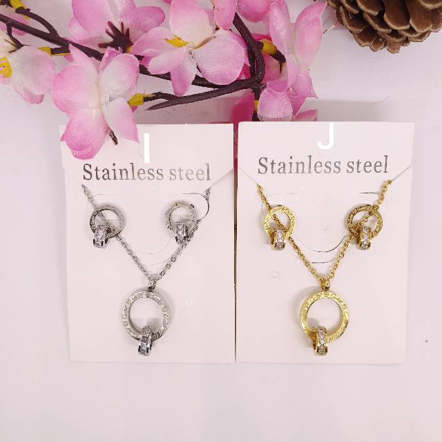 Kalung set titanium asli anti karat uk 45cm permata zircon