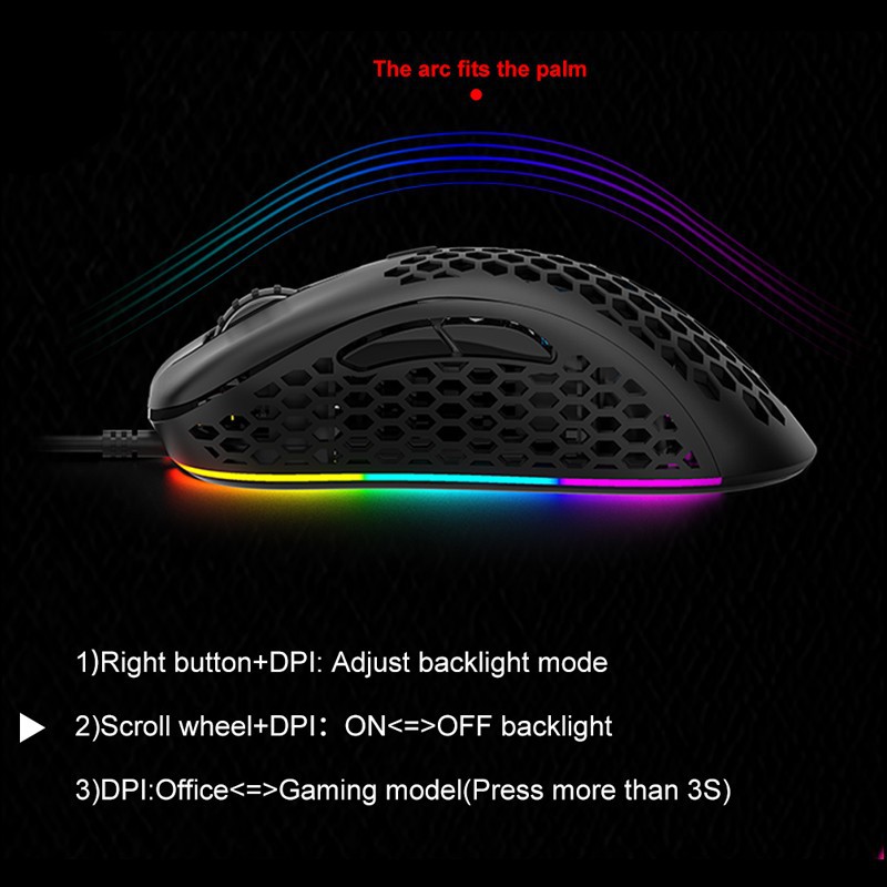 Mouse Gaming Honey Comb AULA F-810 RGB effects-6400DPI-Macro-7Buttons