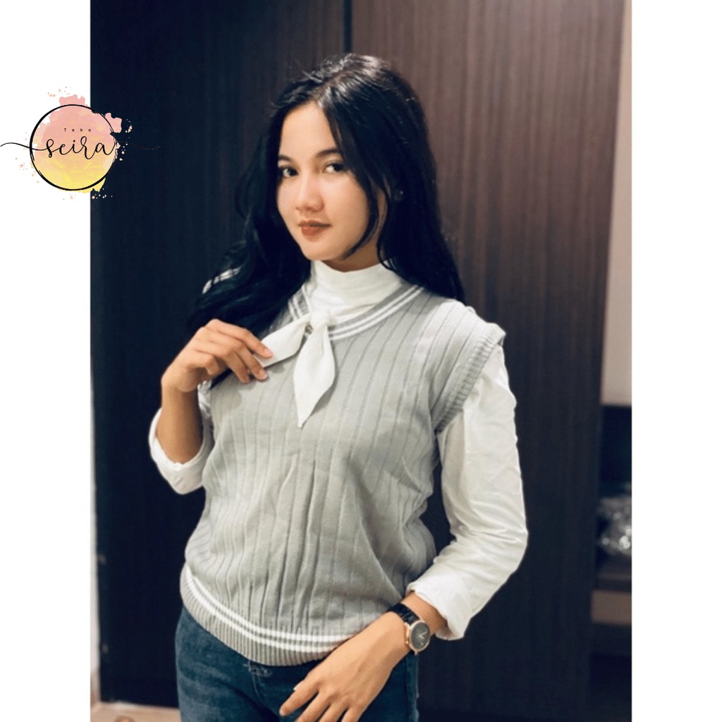 [BISA COD] Vest Rompi Polet Knit Korea / Vest Knit Stripe Polet