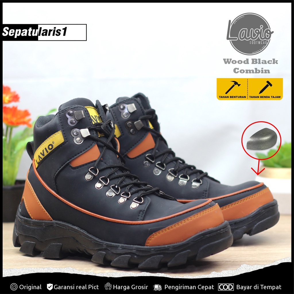 Sepatu Safety Touring Lavio Wood Sol Black Ujung Besi Original Grosir Murah