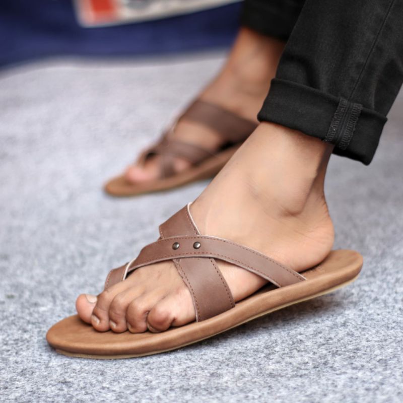 WIROS Sandal Kulit Asli Pria Original Garut Sendal Casual Main Santai Tua Muda Keren Murah