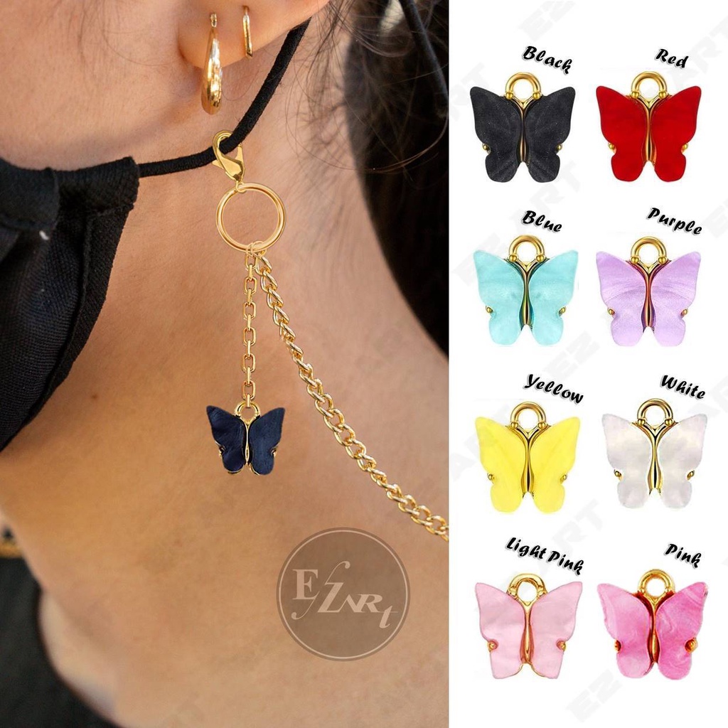 KALUNG MASKER LIONTIN KUPU BUTTERFLY WARNA WARNI RANTAI EMAS / SILVER SIMPLE ELEGAN UNTUK WANITA