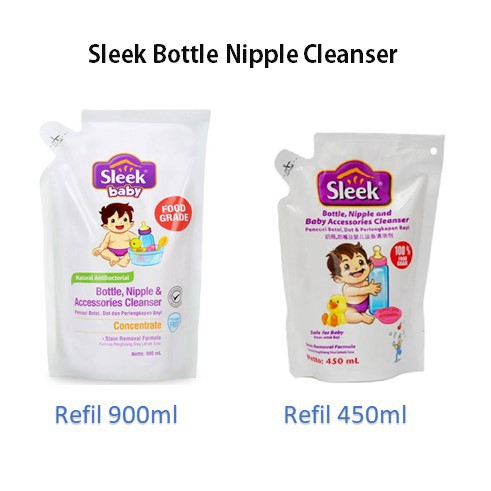 SLEEK Baby BOTTLE NIPPLE &amp; Accessories Cleanser Refill Pouch 450 ML 900ML