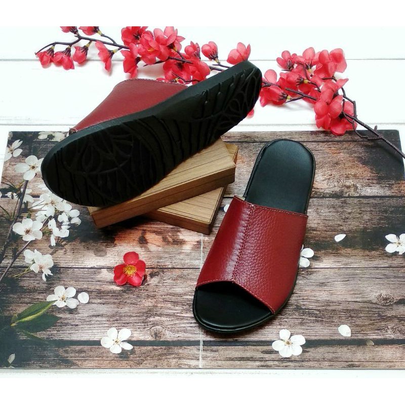 sandal wanita teplek kulit asli