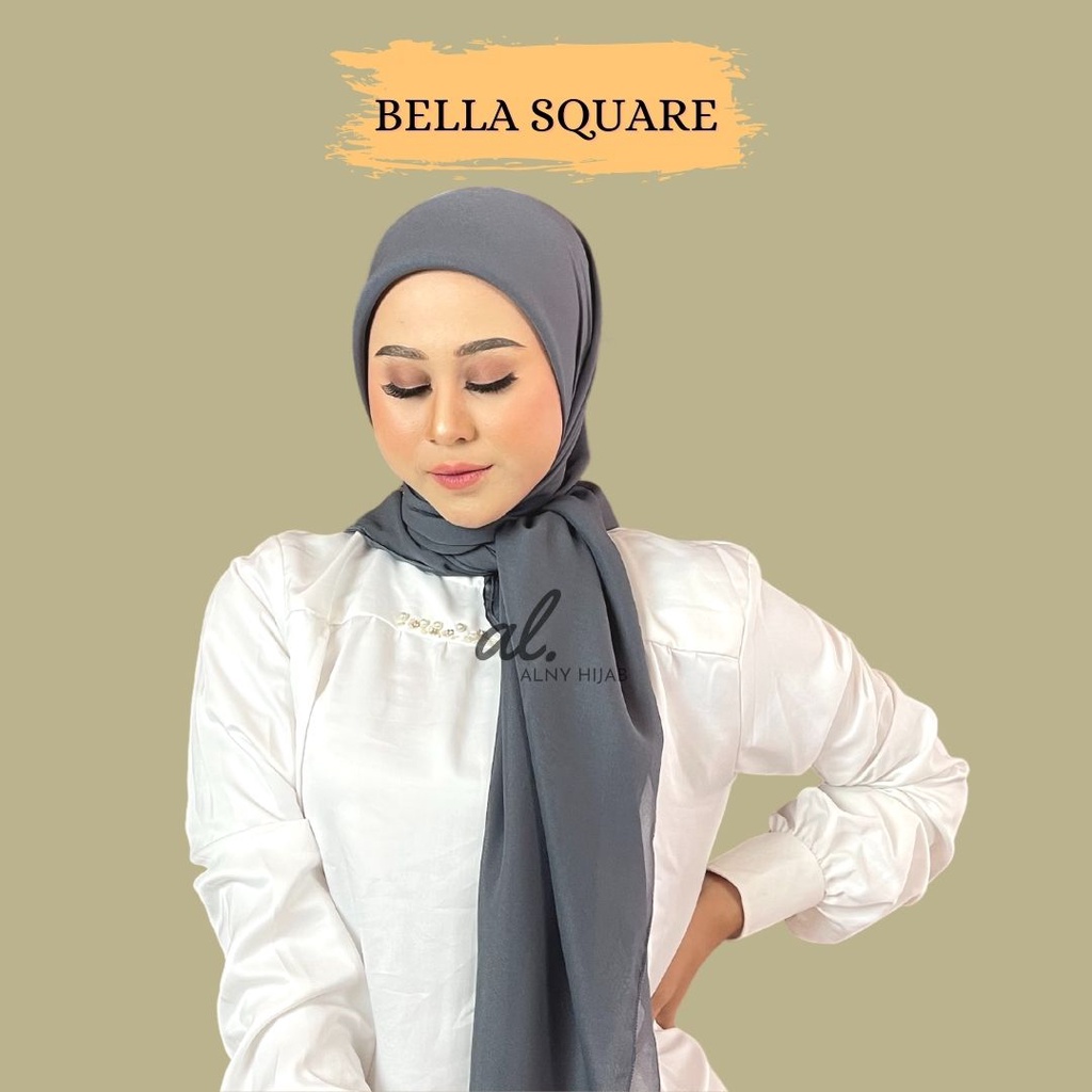 Alny Hijab - Jilbab segiempat bella square / hijab bella square polos pollycotton-4
