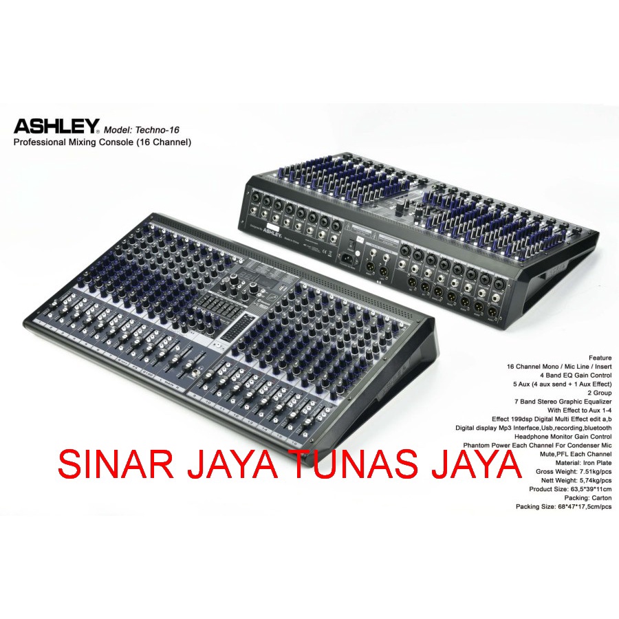 mixer ashley techno 16 usb bluetooth soundcard interface 16 channel