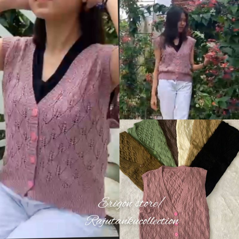 KNITT VEST KOREA WHIT BUTTON