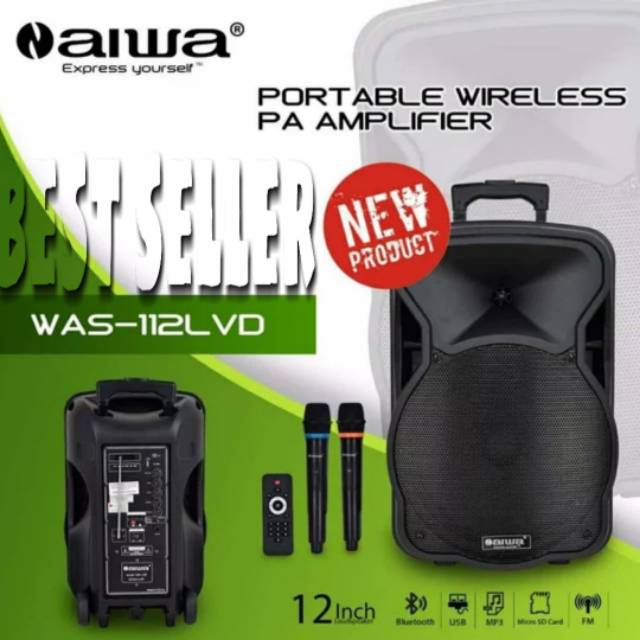 Speaker N AIWA WAS 112 LVD Wireless Bluetooth Portable 12 Inch