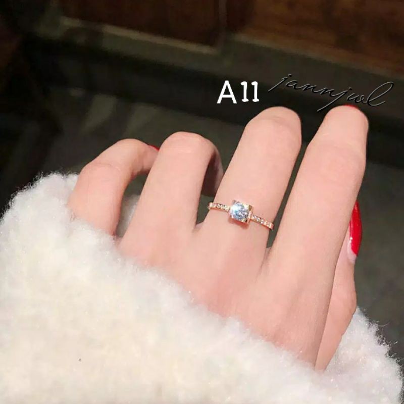 Cincin Titanium  Berlian Full Permata Fashion Korea Stylish Anti Karat & Alergi-A11 Rosegold