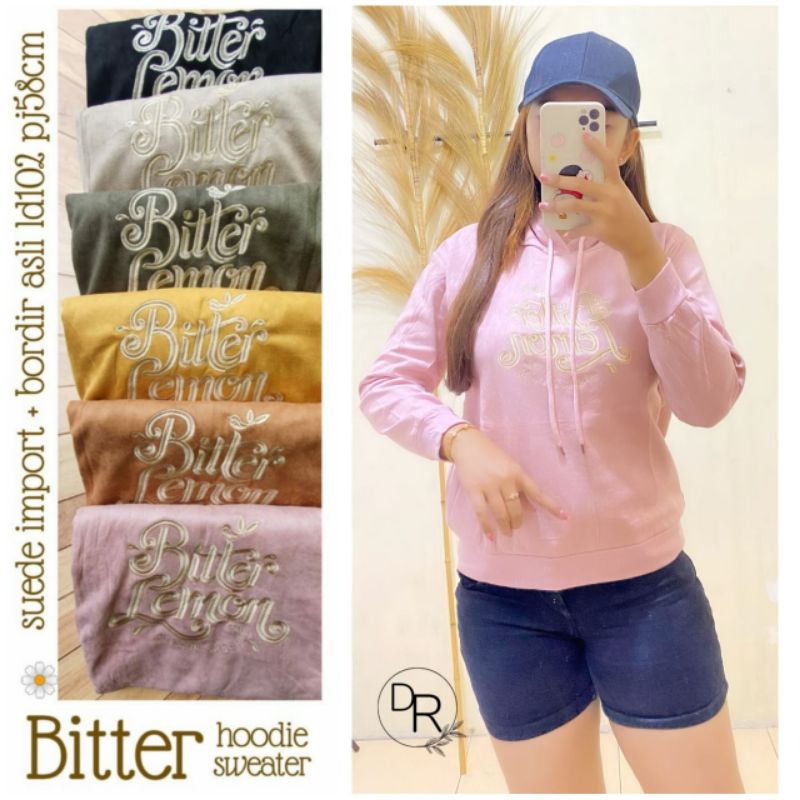 bitter atasan hoodie import / jumper wanita bahan suede