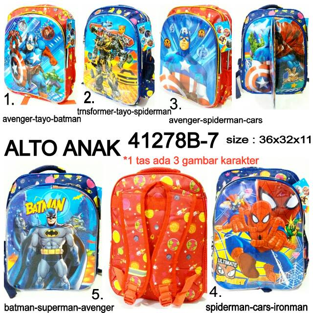 Tas ransel anak cowok  Alto 41278B-7 1tas ada 3gambar karakter berbedabeda tas alto murahdan terbaru