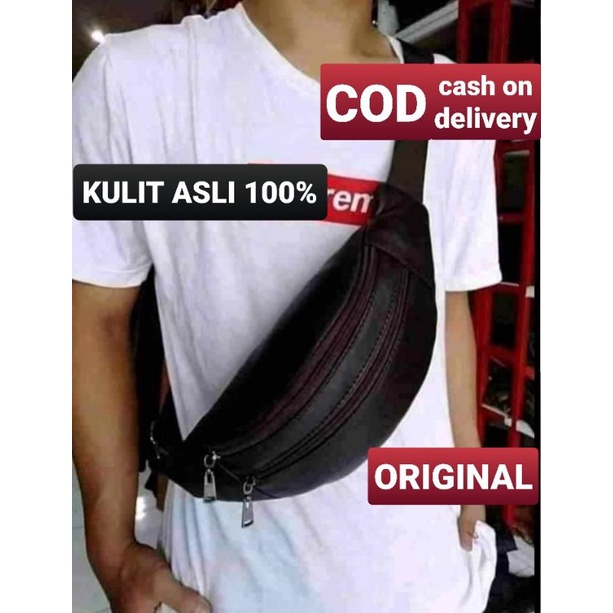 Waistbag Pria Kulit Asli Domba Tas Slempang Pria Kulit Asli Anti Air Dan Anti Api