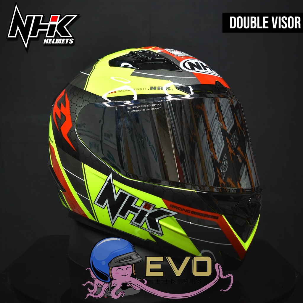 NHK RX9 NAVY PAKET GANTENG NHK NAVY SE GRAPHIC YELLOW FLUO ORIGINAL - HELM NHK RX9 PAKET IRIDIUM