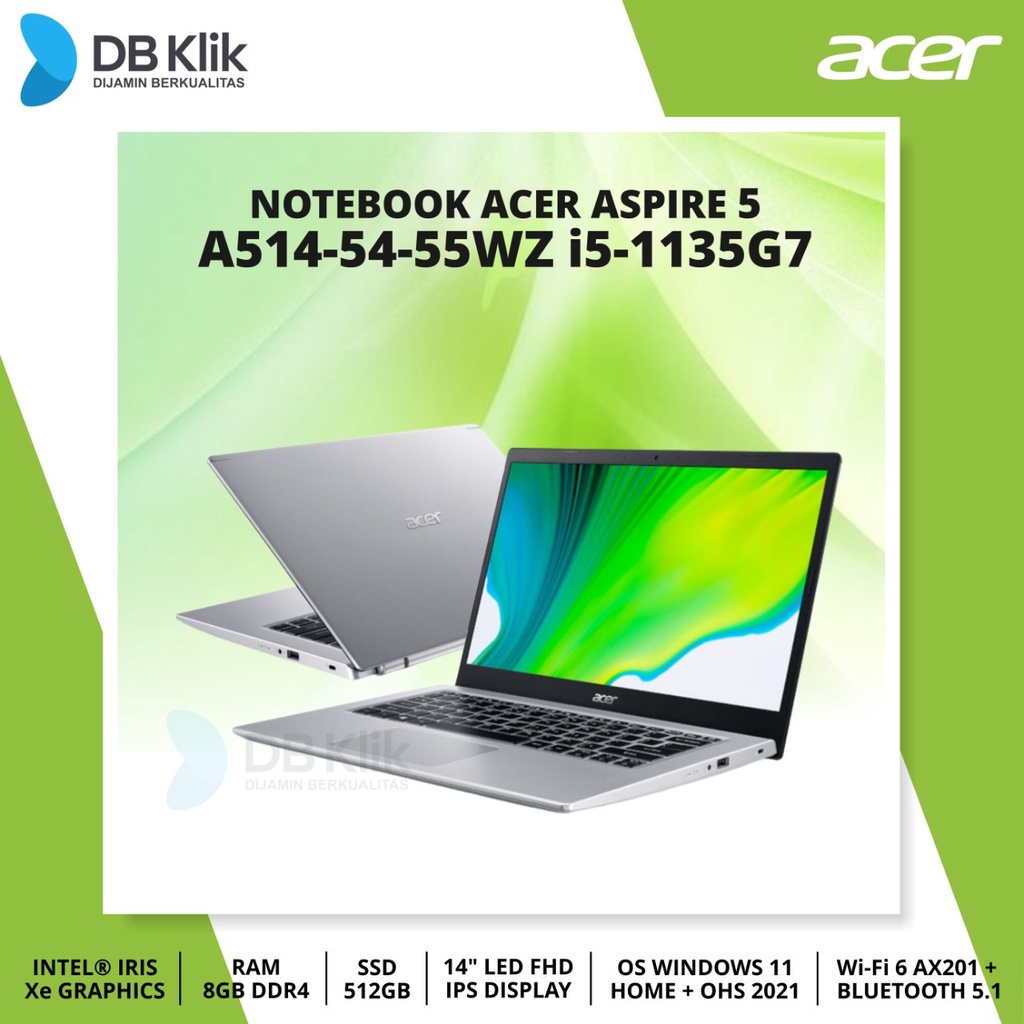 Notebook ACER ASPIRE 5 A514-54-55WZ i5-1135G7 8/512G NoDVD W11+OHS 14"