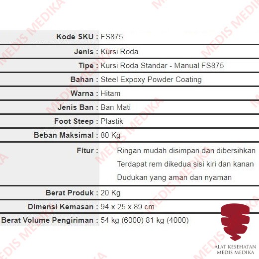 Kursi Roda GEA FS 875 Standard Wheel Chair FS875 Standart Ekonomis