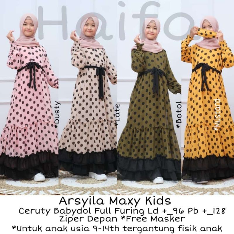 BAJU LEBARAN PREMIUM CERRUTY ANAK PEREMPUAN ARSYILA MAXY KIDZ GAMIS POLKADOT REMAJA TEEN ORI HAIFA