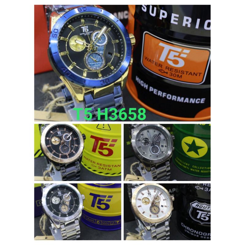 GROSIR Jam Tangan Pria Original T5 H3658 Include Box Tin Kaleng
