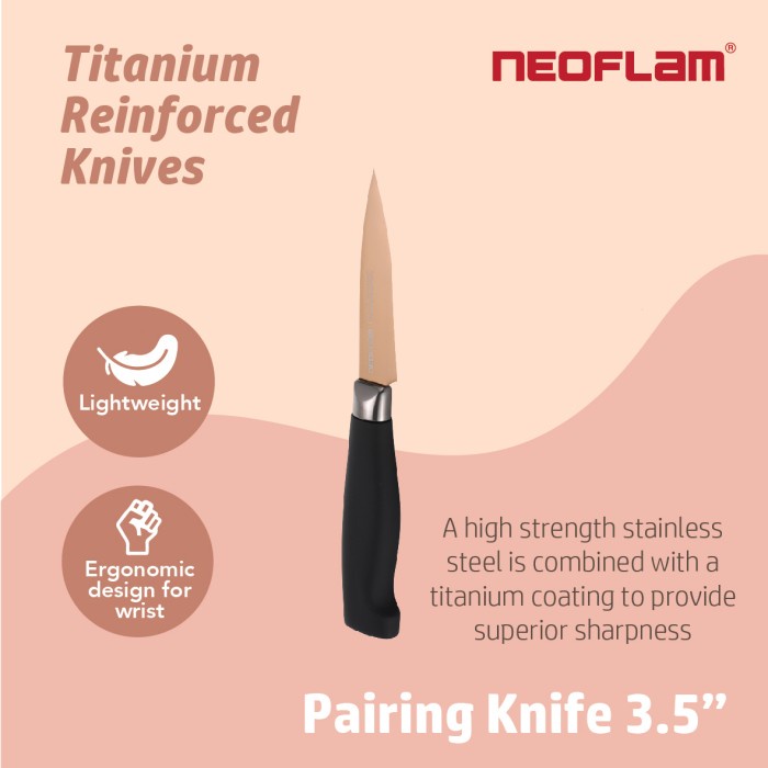 PISAU SET Neoflam Titanium Pairing Knife 3.5" Rose Gold / Pisau Buah (M2T8) Pisau super tajam Pisau 