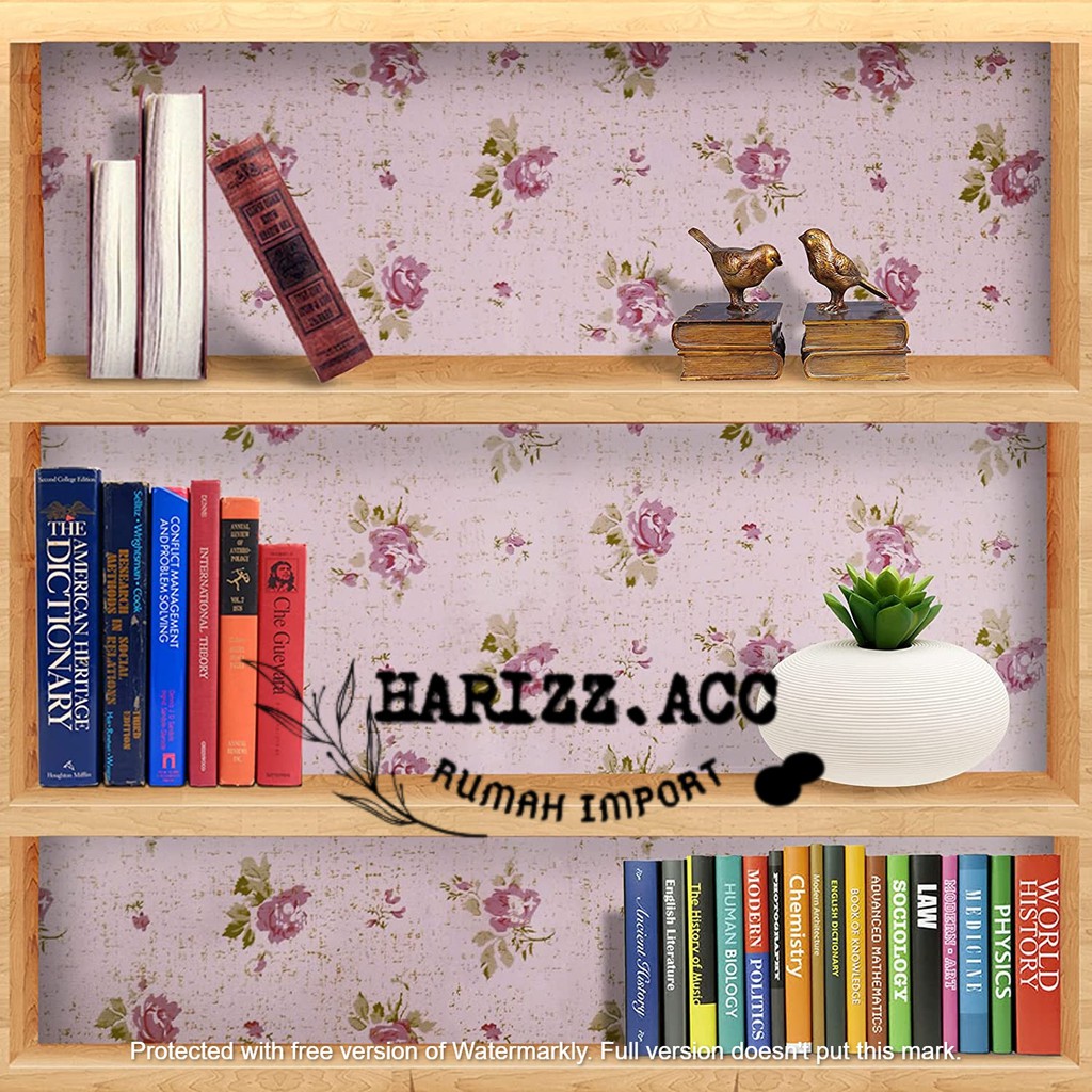 Wallpaper stiker dinding motif bunga kecil dasar pink