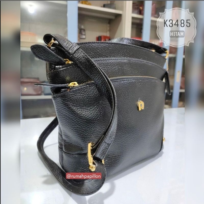 Tas Selempang Wanita Kulit Asli Merk Papillon Original K3485 Hitam