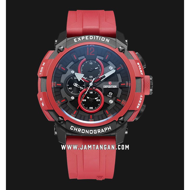 Expedition E 6781 MC RIPBARE Chronograph Men Black Dial Red Rubber Strap