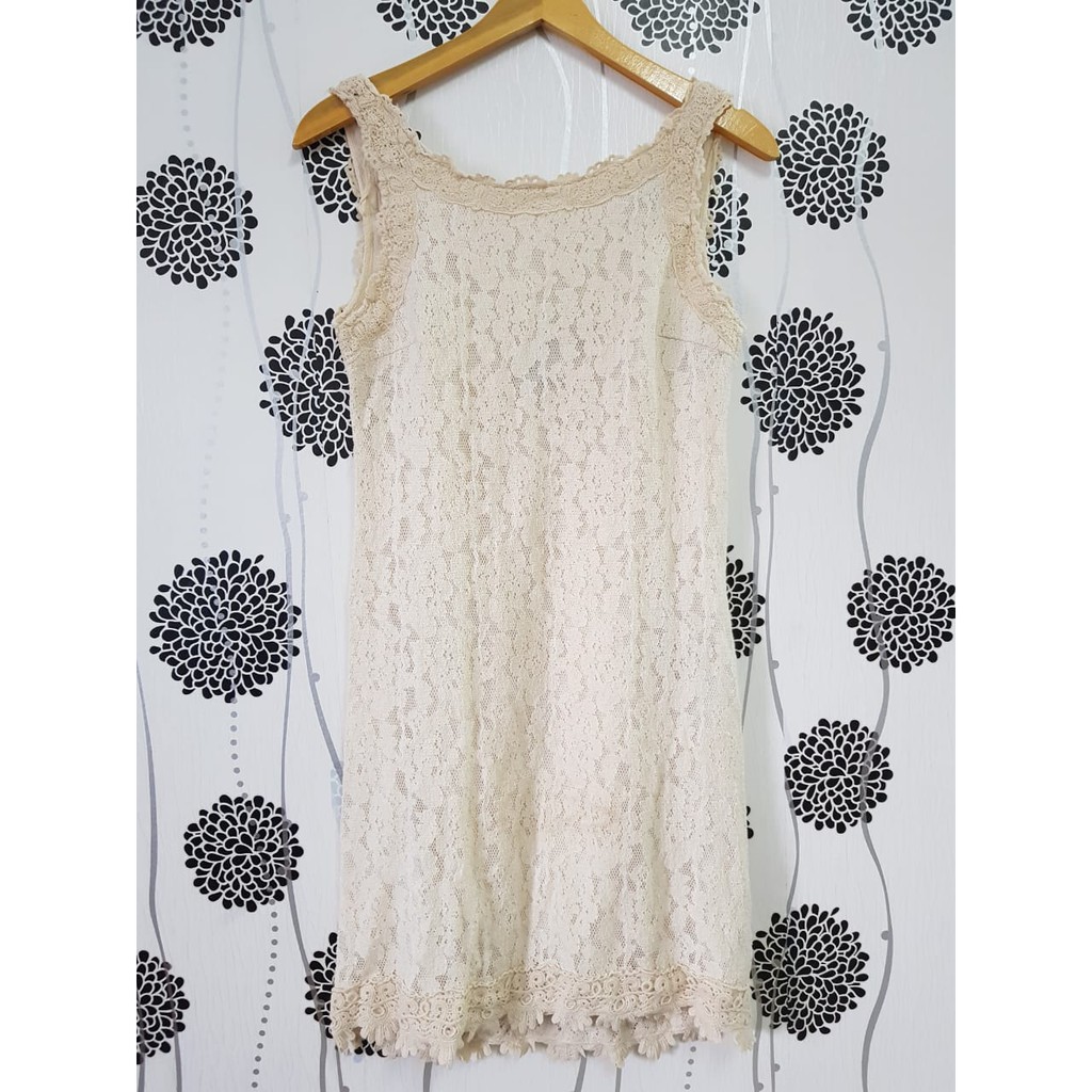 Dress Wanita Zara Basic Putih Polos Brokat Tanpa Lengan Preloved Murah