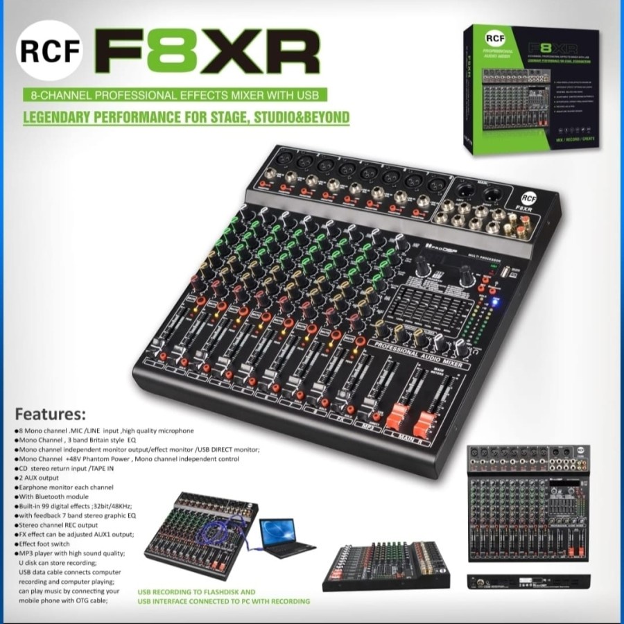 Mixer audio rcf f8xr F 8 XR 8CH soundcard F 8XR effect reverb