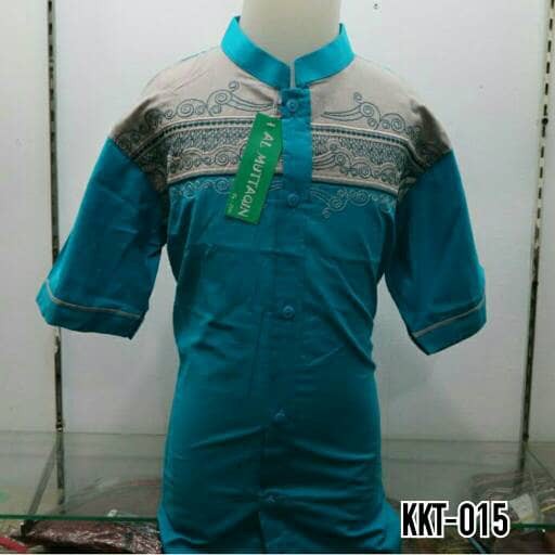 Ready Baju Koko Muslim Anak Santri Biru Bordir Aplikasi Lengan Pendek KKT015 Terlaris