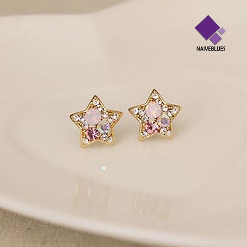 Anting Stud Bentuk Bintang Aksen Berlian Imitasi Untuk Wanita