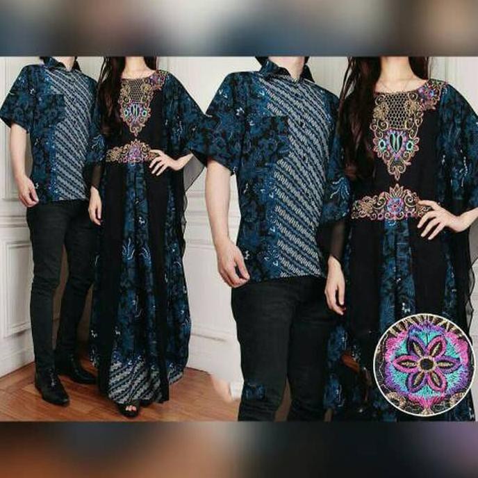 Couple kaftan alivia navy baju muslim pasangan sarimbit batik pesta