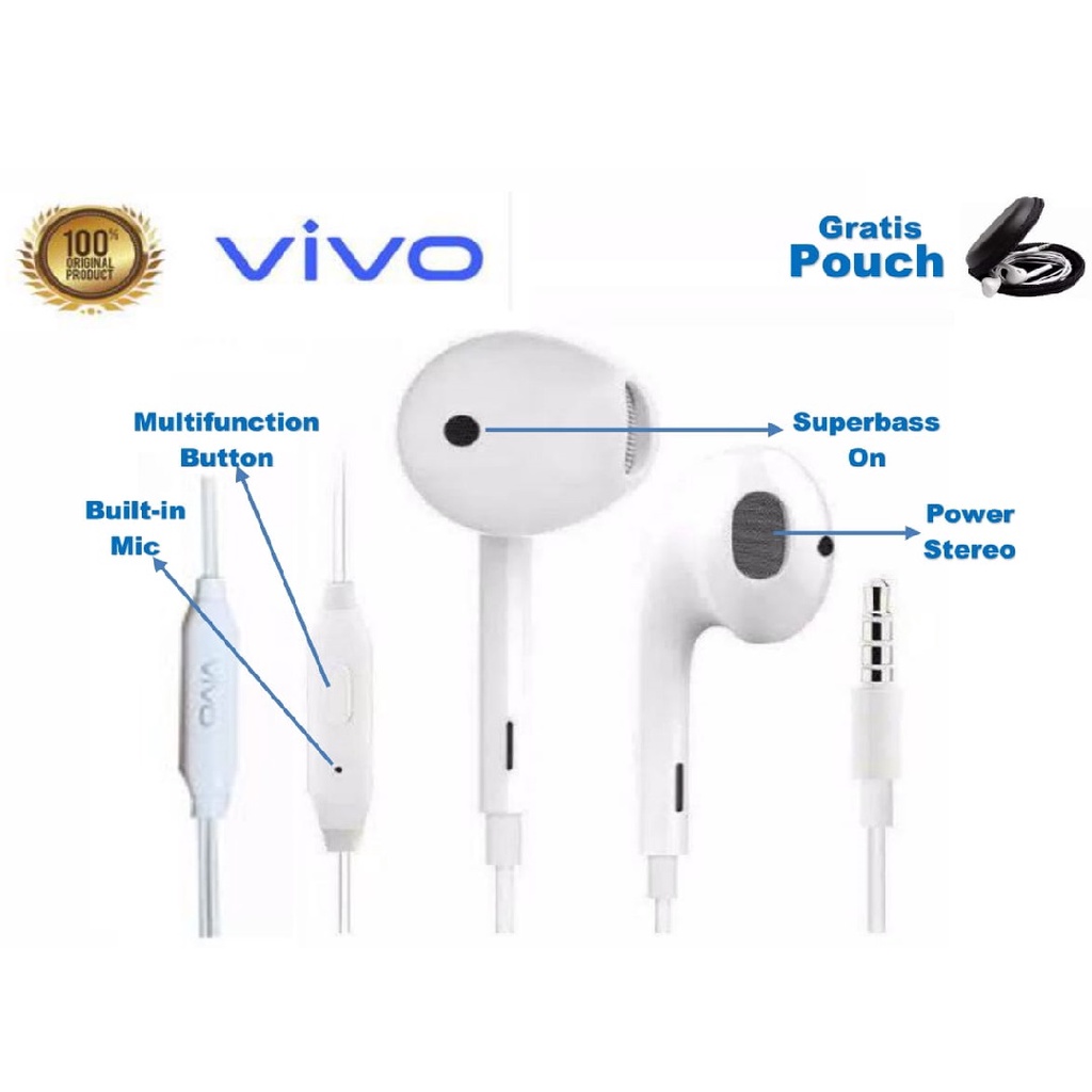 HEADSET / HEADSET VIVO / HEADSET VIVO ORIGINAL / HANDSFREE / EARPHONE / HEADSET BASS / HEADSET STERE