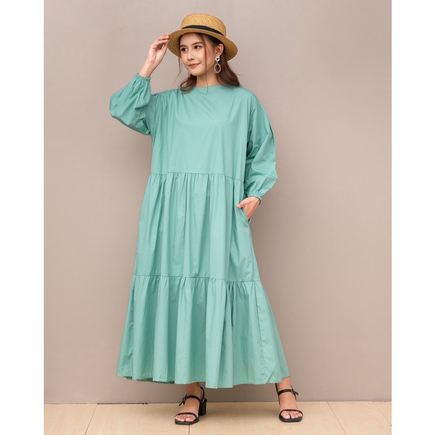 Myrubylicious DOTTY MAXI DRESS KODE 6183-MINERAL GREEN