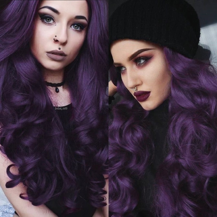 Wig ungu dark purple pirang blonde rambut gelombang panjang