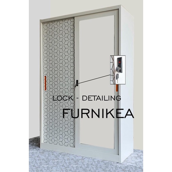 Lemari Pakaian Sliding Besi Kaca / Lemari Besi Sliding 2 Pintu