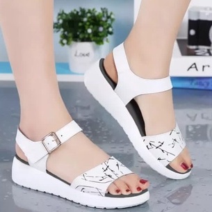 Sandal Wedges Wanita Import Korea Empuk Anti Air Sendal Cewek Wedges Kondangan Korean Style Kekinian Trendy Motif LED Abstrak Terbaru Elegan Anti Slip