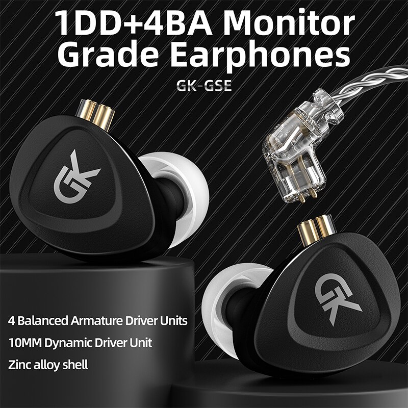 GK GSE 1BA+1DD Driver Unit HiFi In Ear Monitor Earphone Sports Music Headset 2Pin Headphone Earbuds G1 GST G5 GS10 CCA NRA CA2